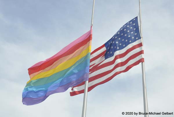 Rainbow & American Flags, Cherry Grove dock photo by Bruce-Michael Gelbert
